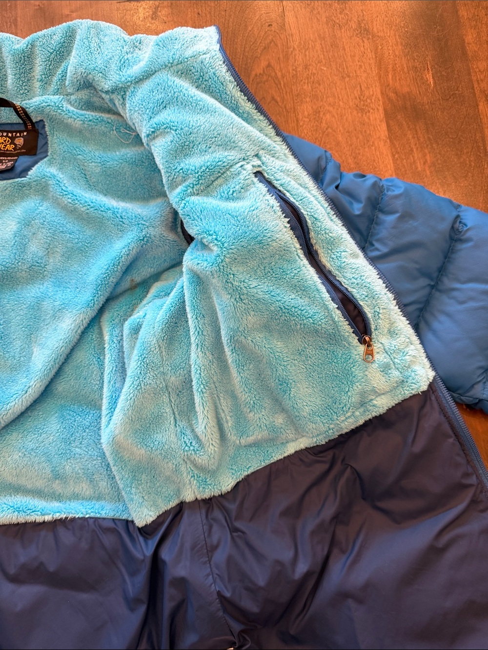 Mountain Hardwear Fleece-Lined Down Puffer Jacket Blue OL4143 - Like New - Picture 6 of 7
